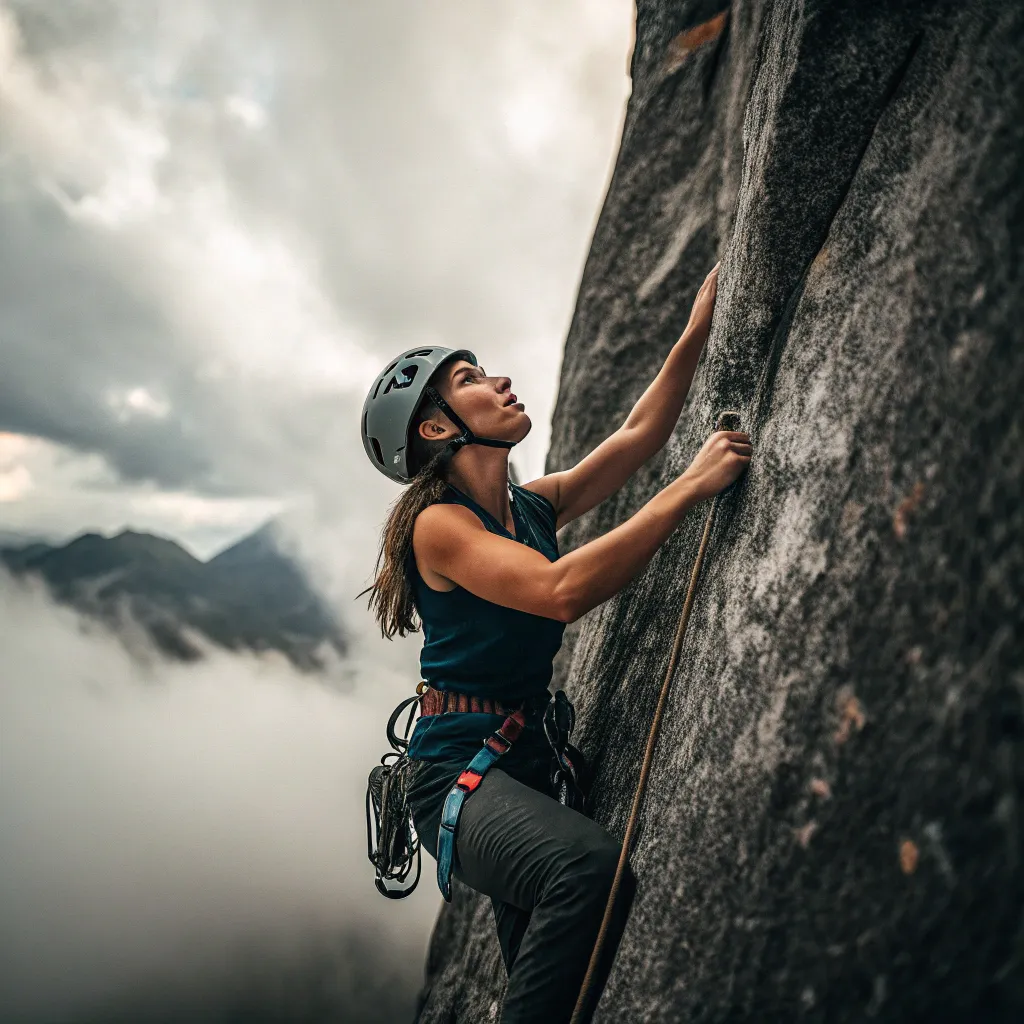 Megan climbing a challenging rock face